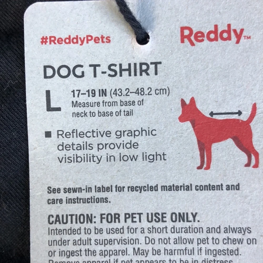 NWT Reddy Reflective Lightening bolt dog t-shirt L